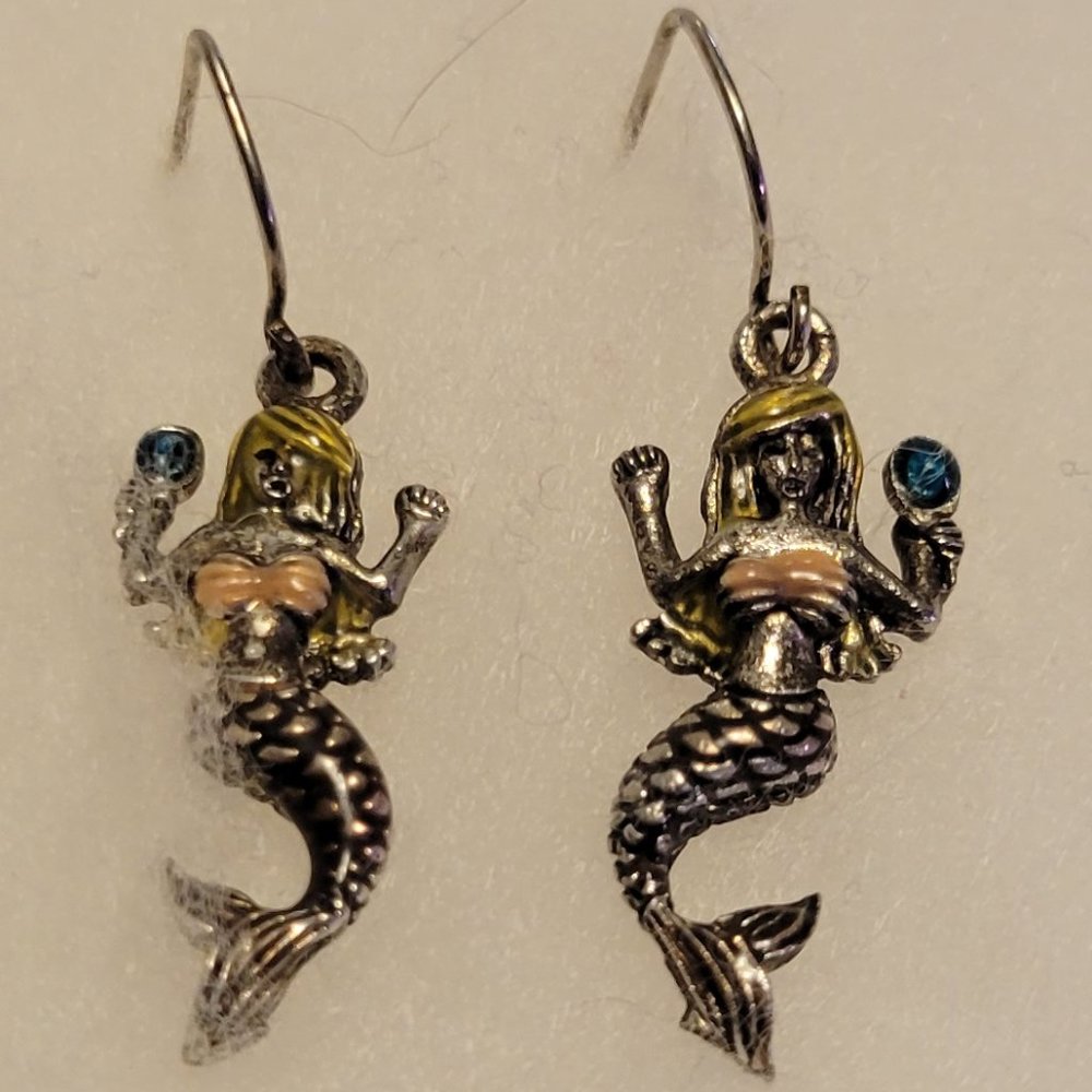 Belk cute colorful mermaid hypoallergenic silver hook earrings.